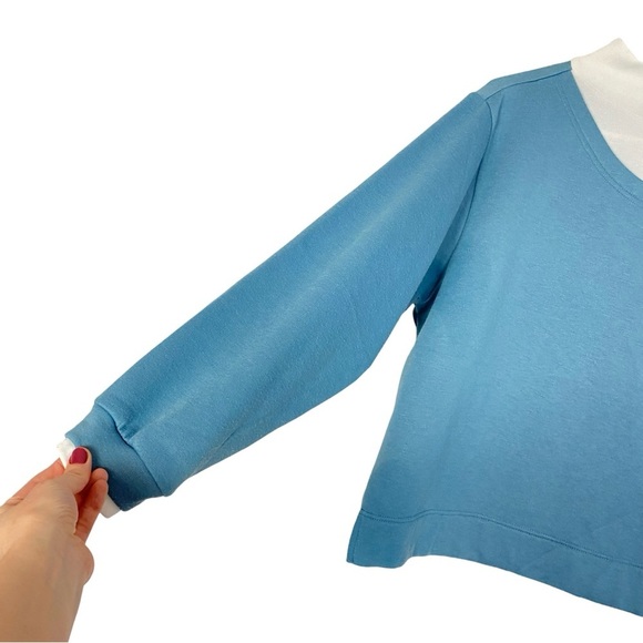 Vintage 90s Mockneck Sweatshirt Pullover Womens Size Large Blue Embroidered - Picture 4 of 10